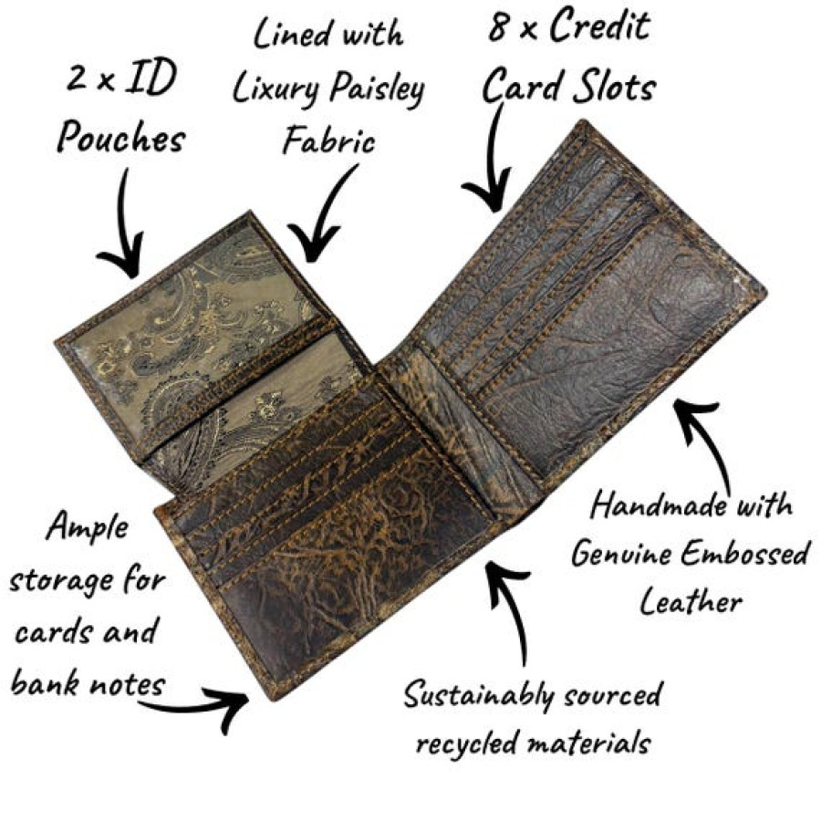 Embossed Genuine Leather Bi-fold Men's Wallet - Brown Sugar Blossom 2