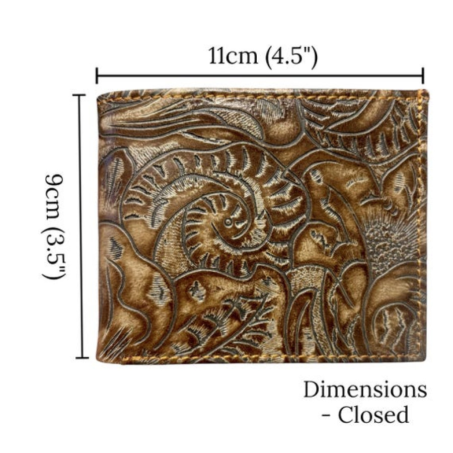 Embossed Genuine Leather Bi-fold Men's Wallet - Brown Sugar Blossom 4