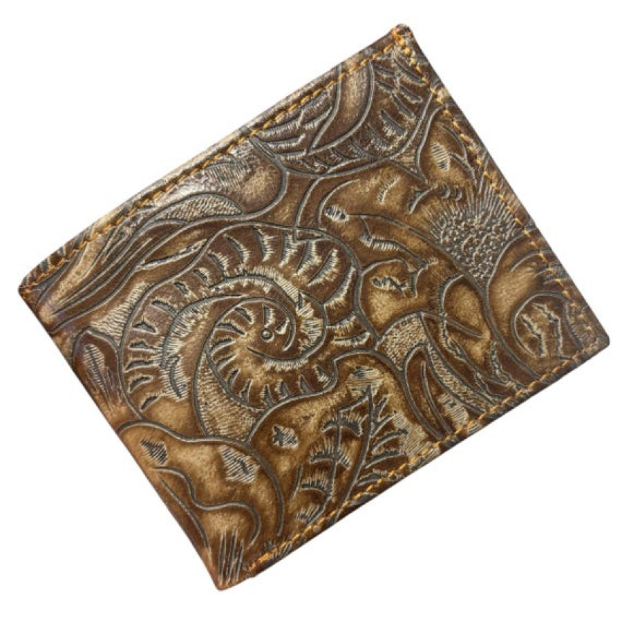 Embossed Genuine Leather Bi-fold Men's Wallet - Brown Sugar Blossom 6