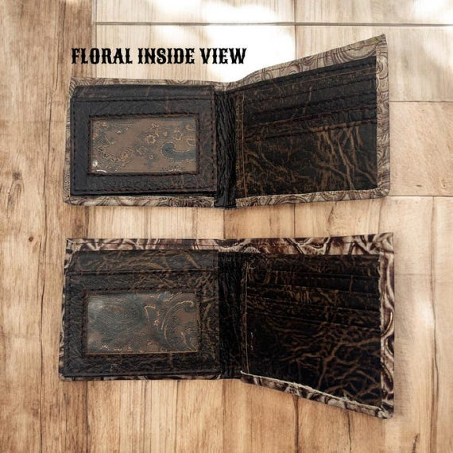 Embossed Genuine Leather Bi-fold Men's Wallet - Brown Sugar Blossom 7