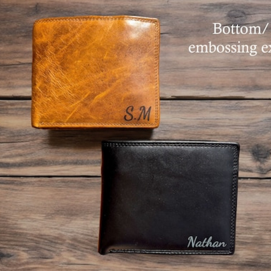 Custom engraved genuine leather men's wallets with RFID - customised leather wallet | personalized leather wallet - Available in Tan / Black