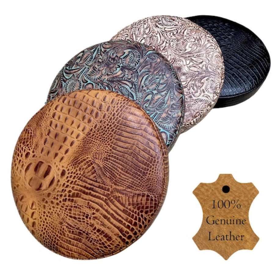 Embossed Leather Round Bar Stool Seat Cushion, Replacement Seat for Kitchen Stool, Counter Height Stool