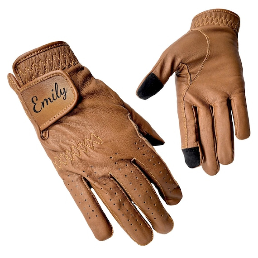 Personalised Ladies Leather Horse Riding Gloves - Laser engraved with text or logo of your choice