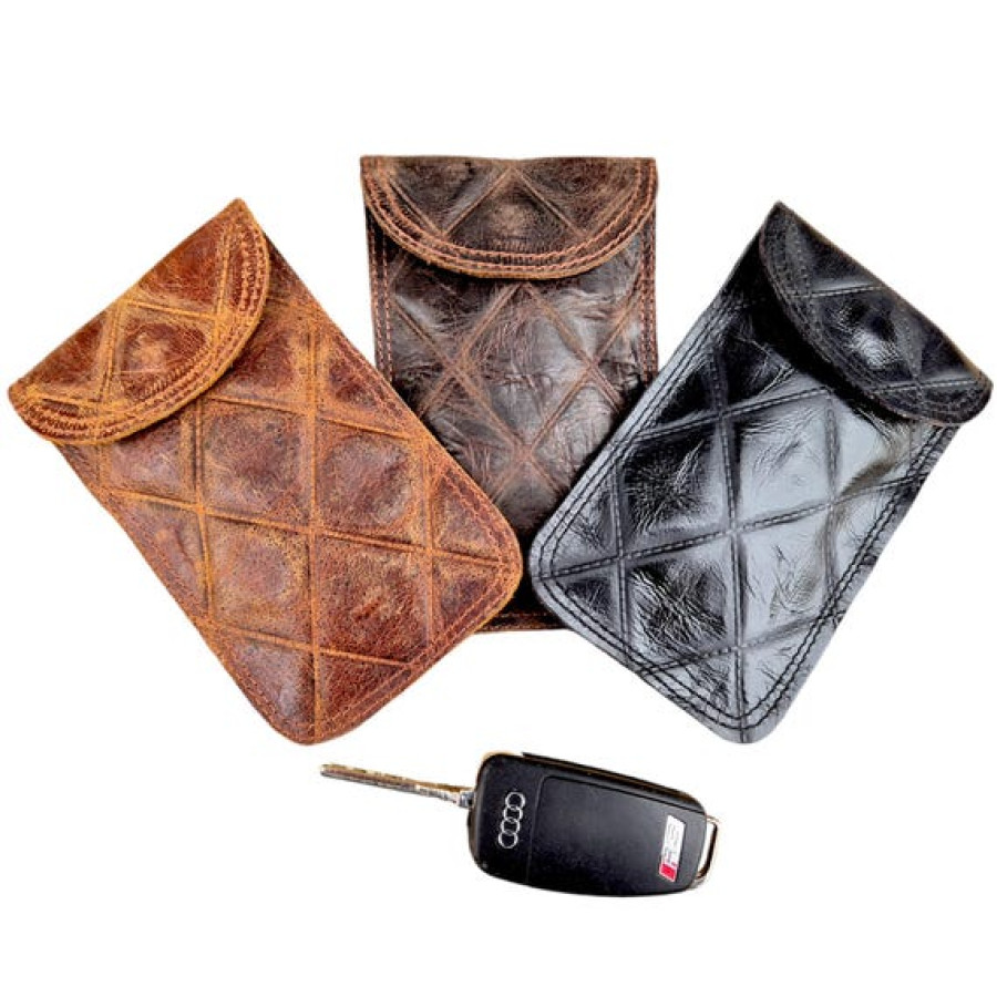 Genuine Leather RFID signal-blocking Faraday pouch