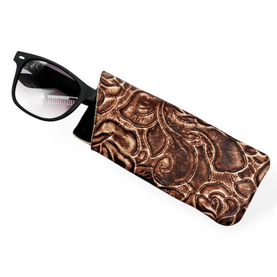 Roses Embossed Brown Leather Sunglasses Sleeve made using genuine leather