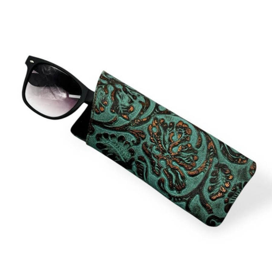 Copper Turquoise Embossed Leather Sunglasses Sleeve made using genuine leather