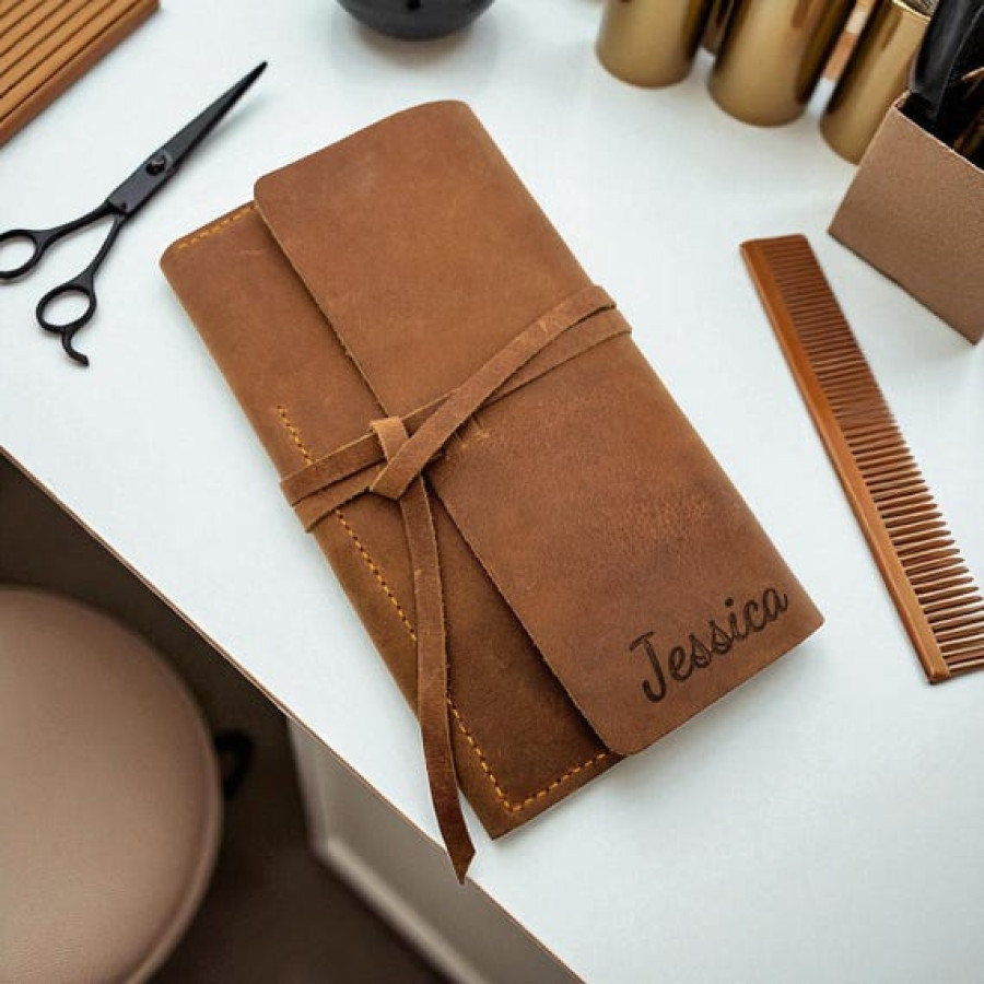 Personalized Leather Scissor Holster, Barber Tool Belt, Salon Shear Bag