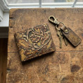 Embossed Genuine Leather Bi-fold Wallet - Brandy Gilded Cowboy Tool