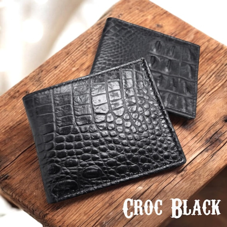 Embossed black crocodile style genuine leather Vintage Bi-fold wallets - Available in various styles