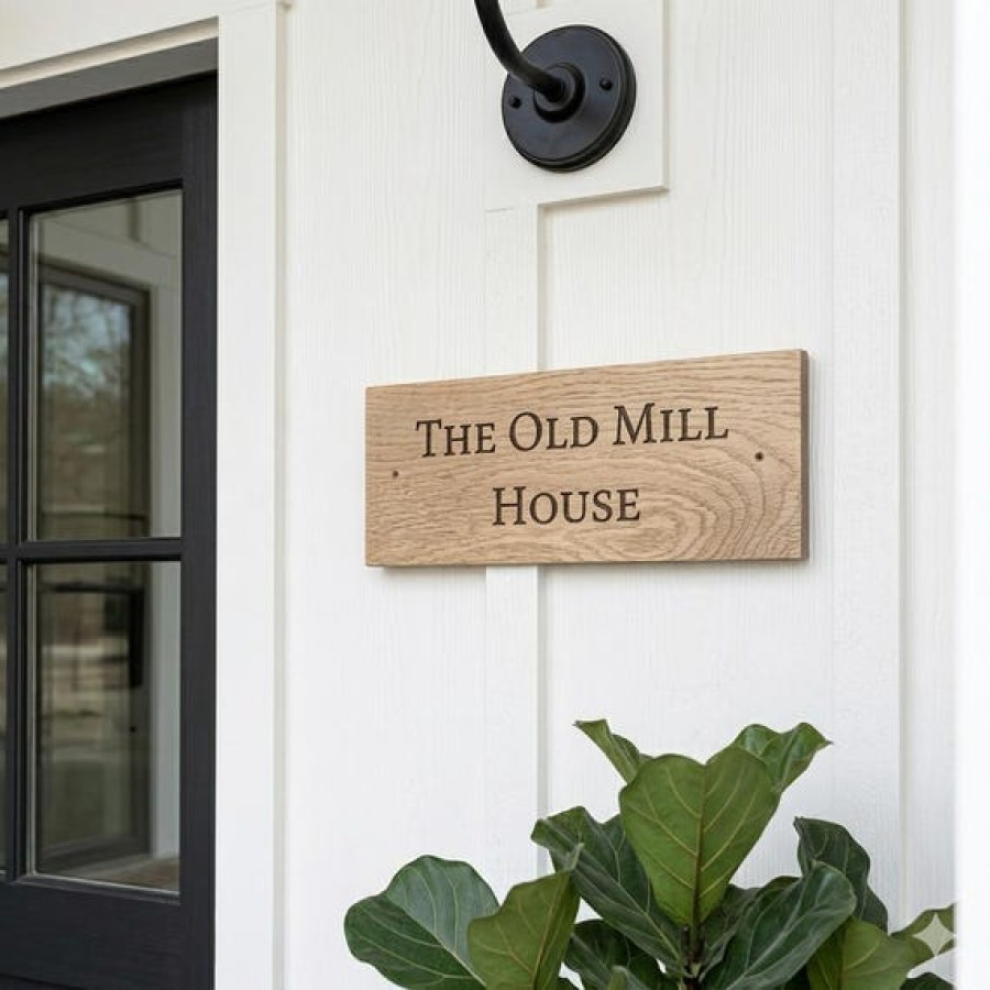 Real Oak Customisable House Sign Plaque | Laser Engraved with Text / Number 6