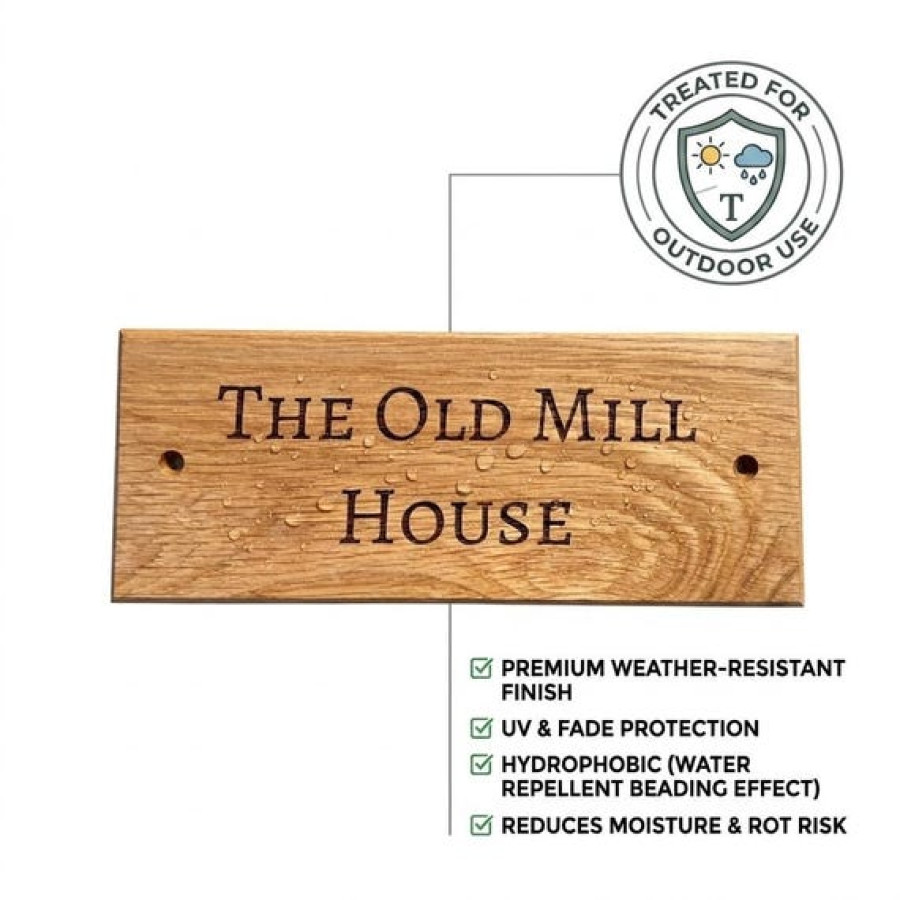 Real Oak Customisable House Sign Plaque | Laser Engraved with Text / Number 7
