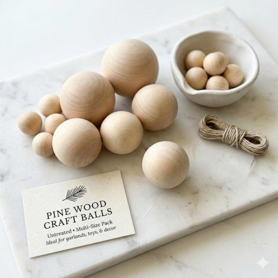 Untreated pine wooden ball sphere for arts and crafts projects 0