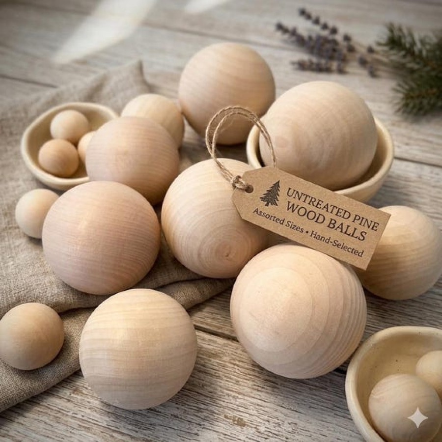 Untreated pine wooden ball sphere for arts and crafts projects 1