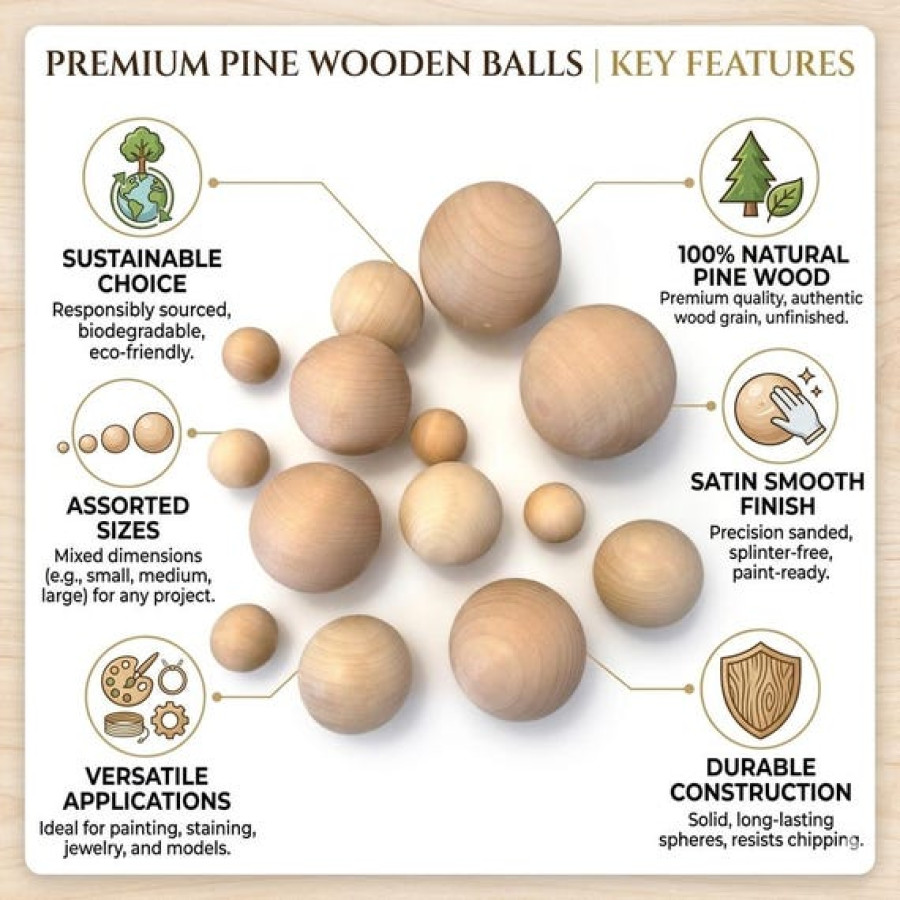 Untreated pine wooden ball sphere for arts and crafts projects 3