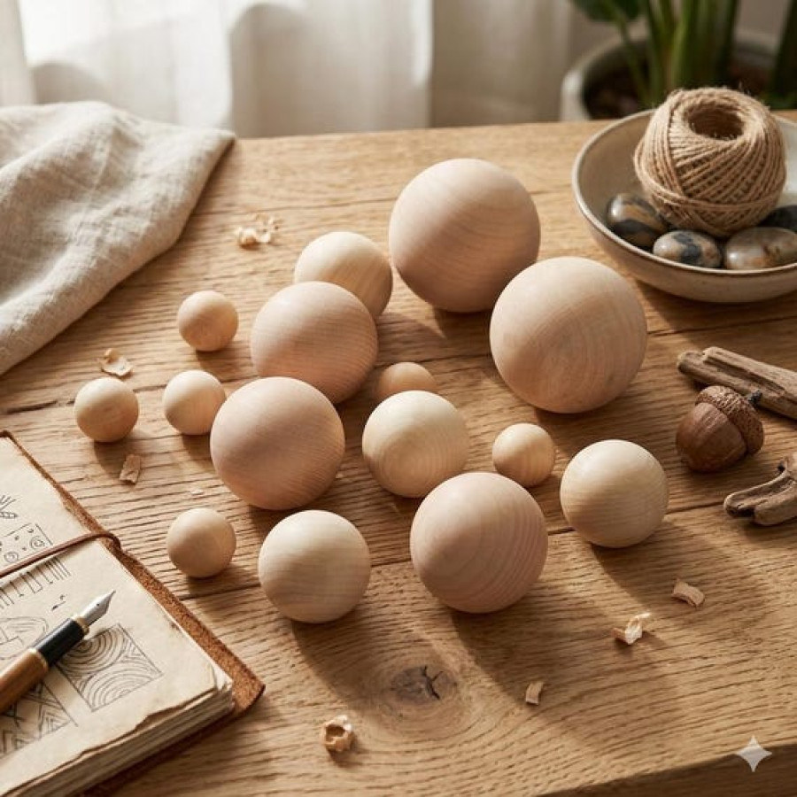 Untreated pine wooden ball sphere for arts and crafts projects 4