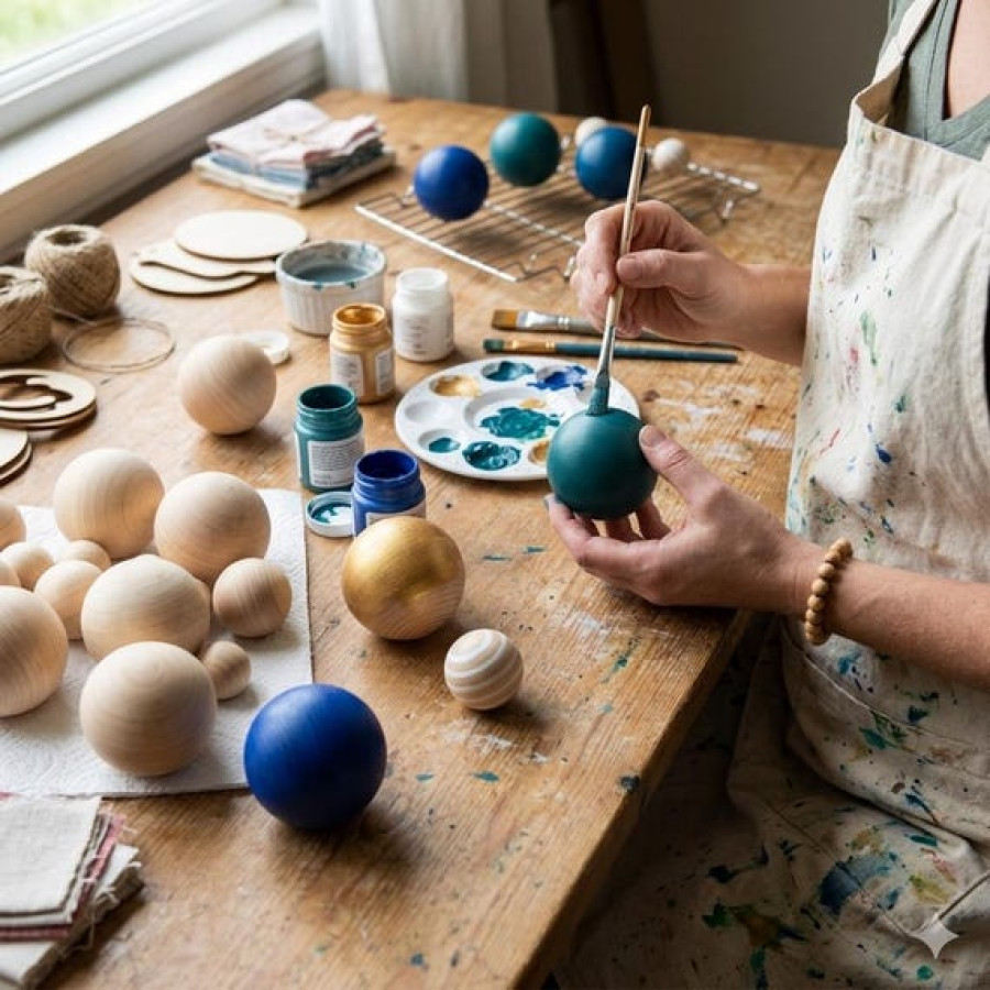 Untreated pine wooden ball sphere for arts and crafts projects 5