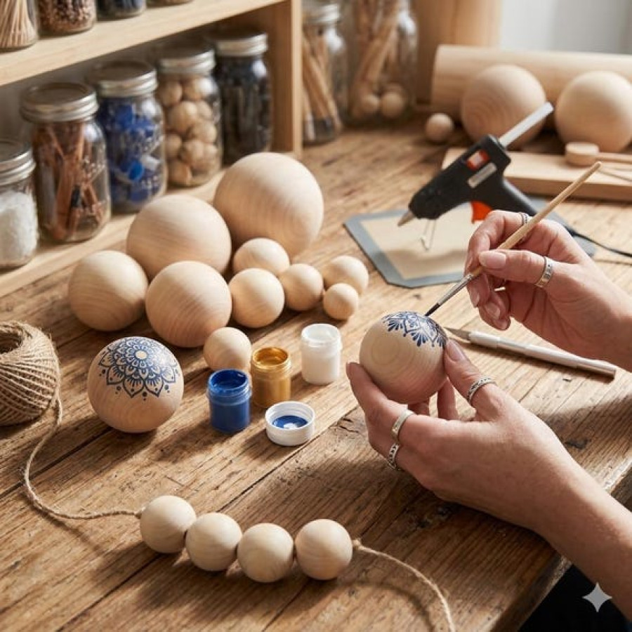 Untreated pine wooden ball sphere for arts and crafts projects 7
