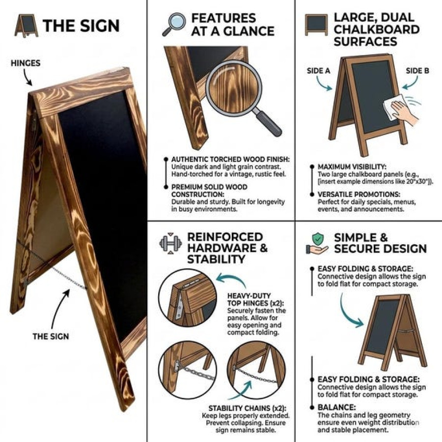 A-Frame Shop Street Sign | For Cafe Restaurant Bar | Sandwich Board | Chalkboard 2