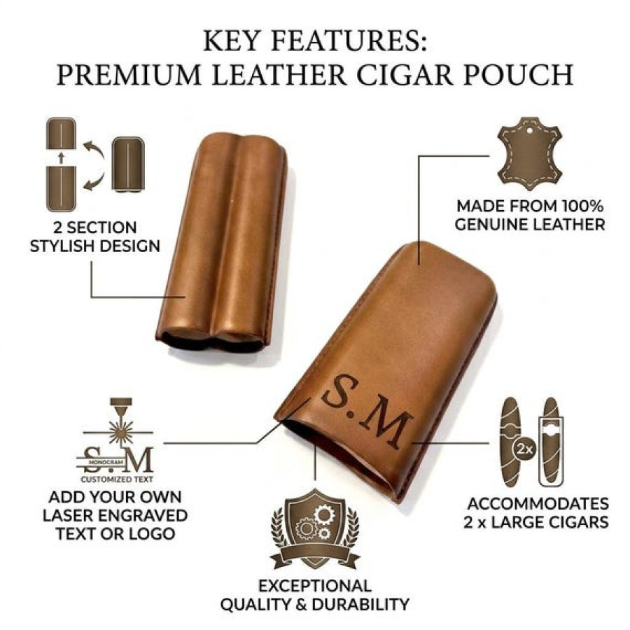 Customisable Genuine Leather Cigar Case | Sleeve to hold 2 Cigars 3