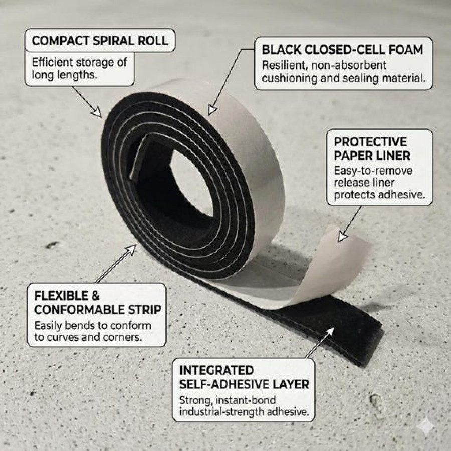 Self-adhesive EVA Foam Tape | 3mm Thick x 20mm wide | Draught Sealing Anti Vibration 2