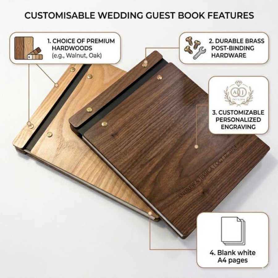 Custom Engraved Wooden Wedding Guest Book 5