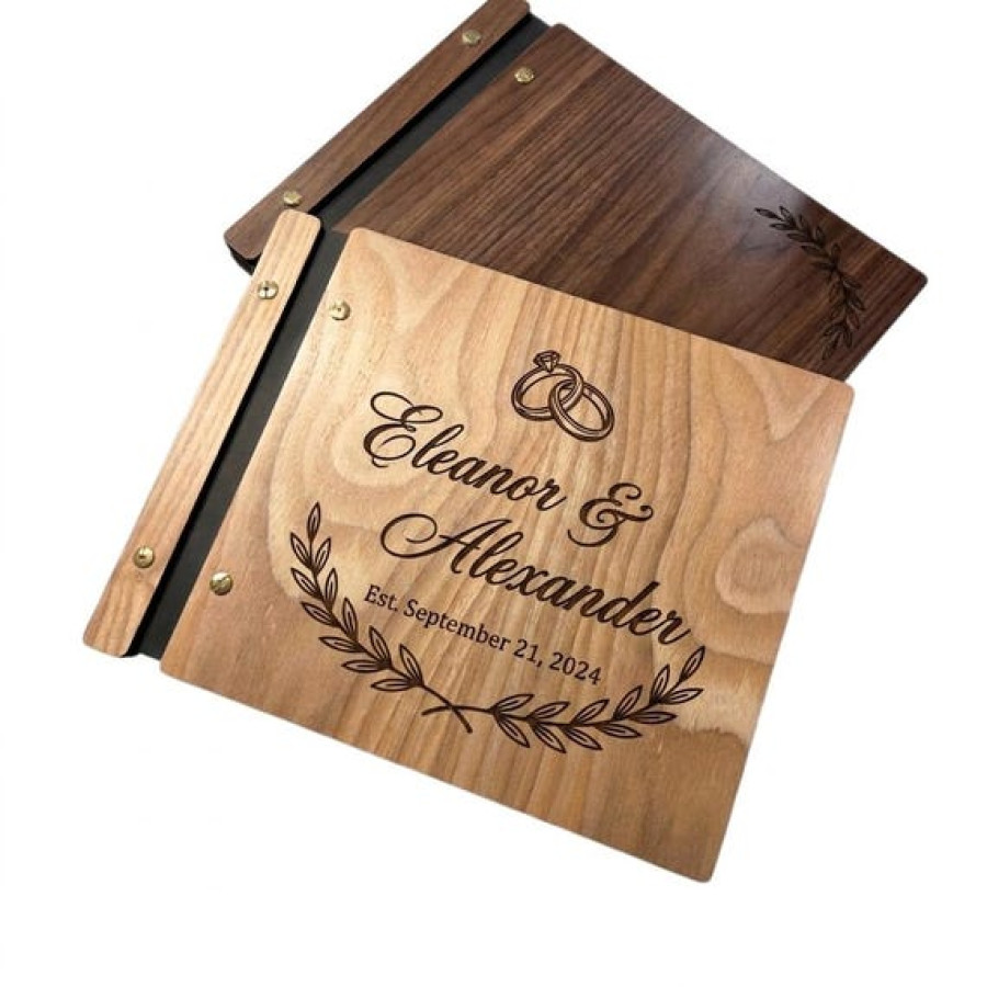 Custom Engraved Wooden Wedding Guest Book 8