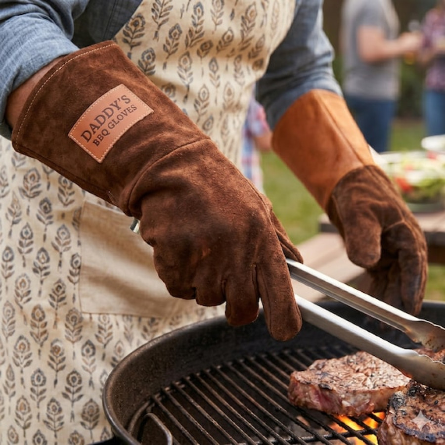 Custom BBQ gloves | Grilling Gift | 100% Leather 0