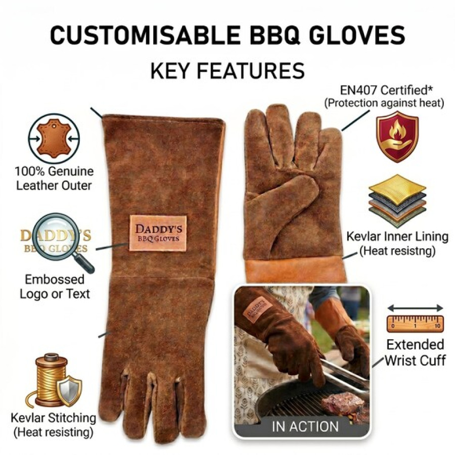 Custom BBQ gloves | Grilling Gift | 100% Leather 2