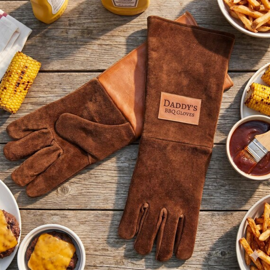 Custom BBQ gloves | Grilling Gift | 100% Leather 8
