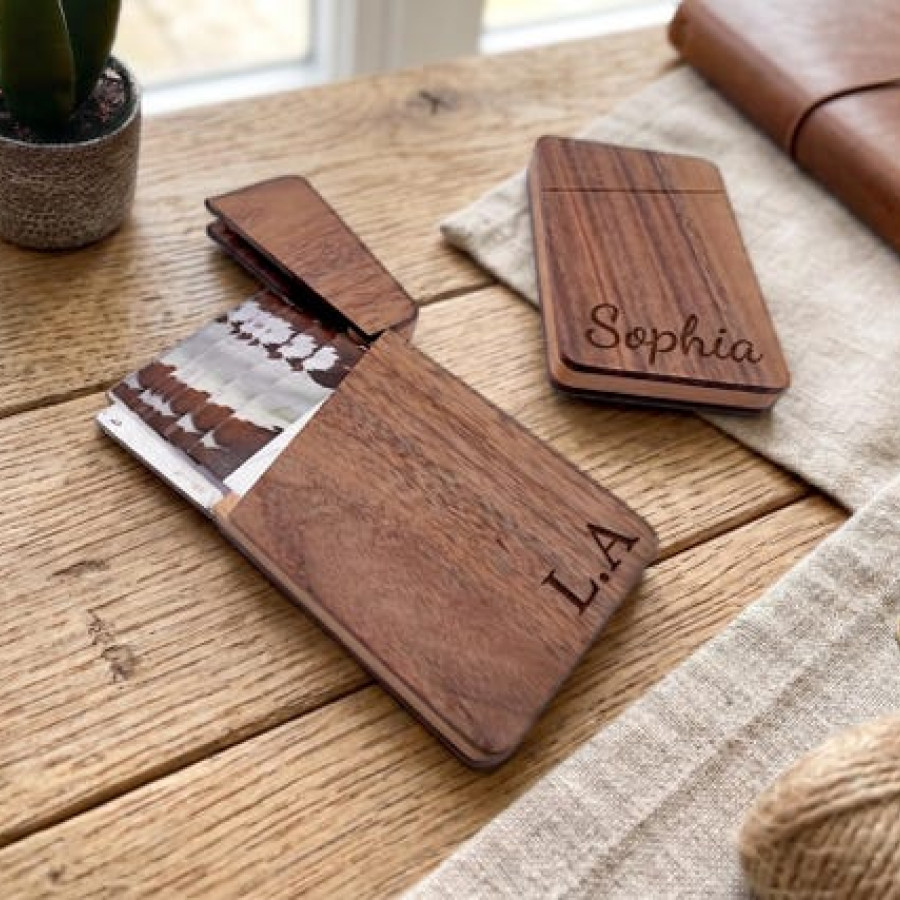 Custom Business Card Holder | Laser Engraved Text or Logo 2