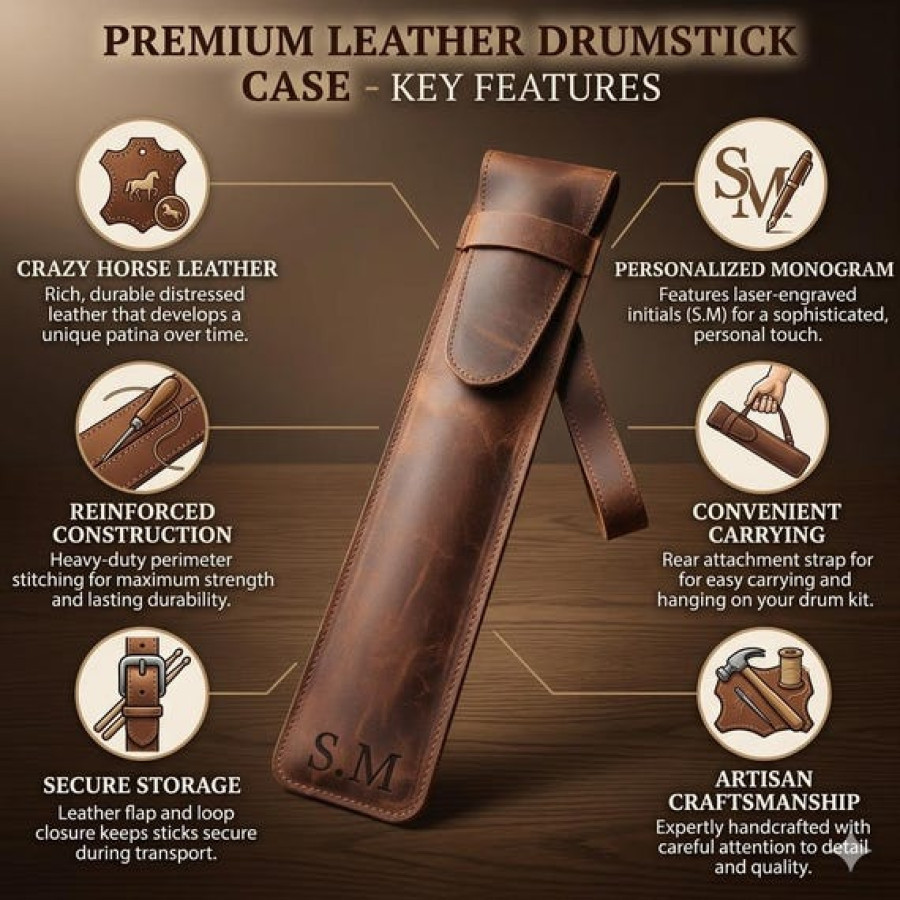 Genuine Leather Customisable Drumstick Case | Personalised Drum Stick Pouch 2