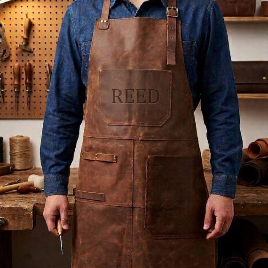 Genuine Leather Apron | Custom Engraved | Heavy-Duty Crazy Horse Cowhide 4