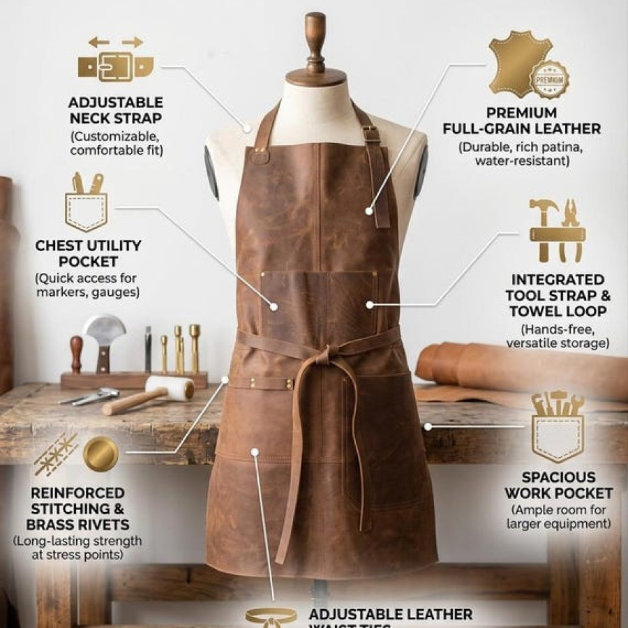 Genuine Leather Apron | Custom Engraved | Heavy-Duty Crazy Horse Cowhide 5