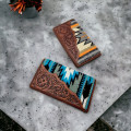 Southwestern Aztec style wool & tooled Genuine Leather trim wallet / clutch