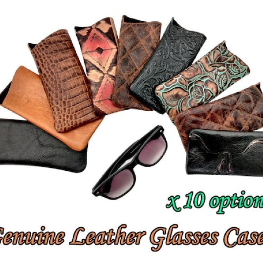 Embossed Leather Glasses Case, Handmade in Texas