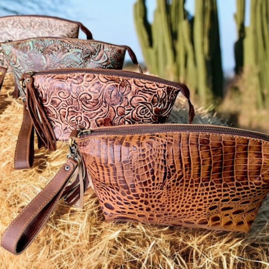 Embossed Western Leather Clutch | Genuine Leather Wristlet Purse