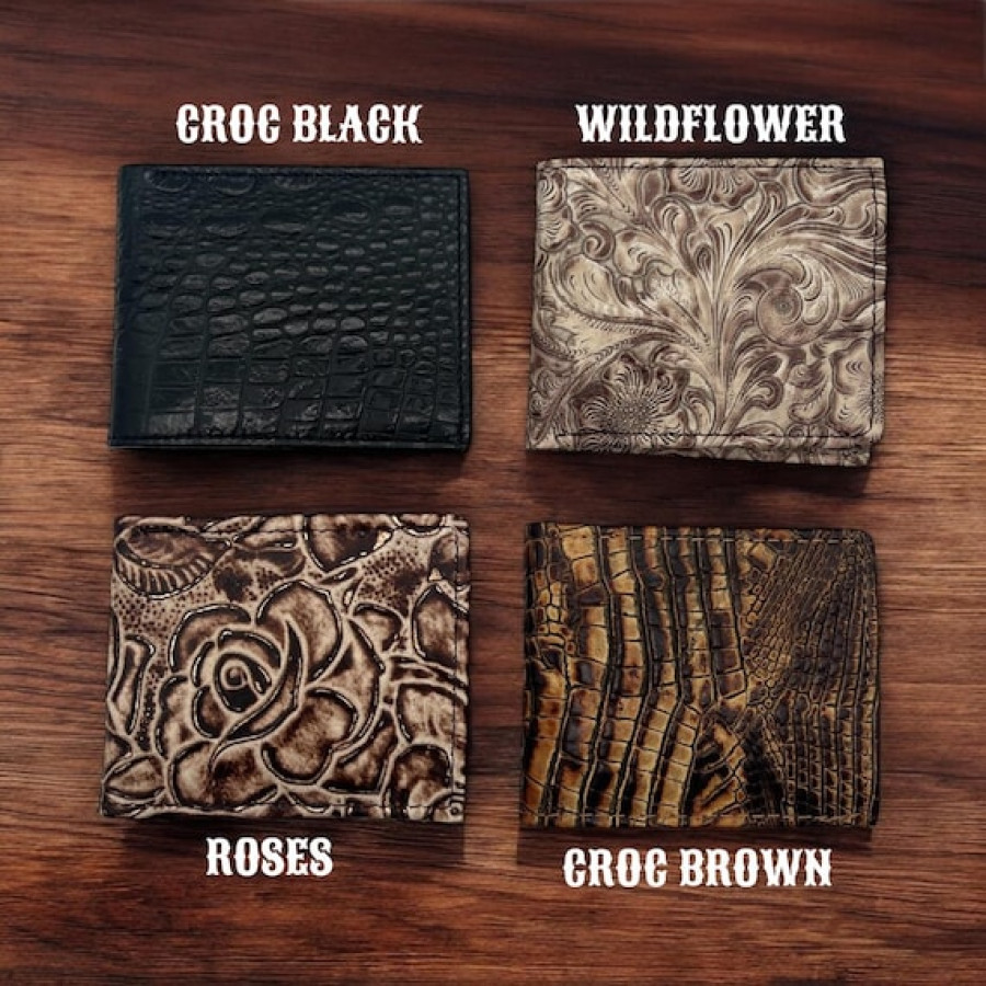 Embossed Leather Bi-fold Wallet – Vintage Western Design