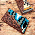 Southwestern Aztec style wool & tooled Genuine Leather trim wallet / clutch