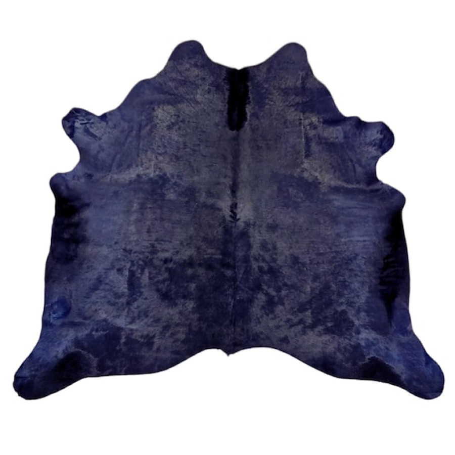 Navy Blue Dyed Cowhide Rug | Genuine Hair on Hide, Unique Pattern (7'6" x 8'0")