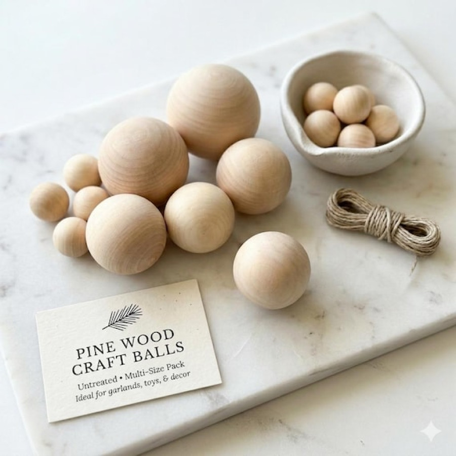Untreated pine wooden ball sphere for arts and crafts projects