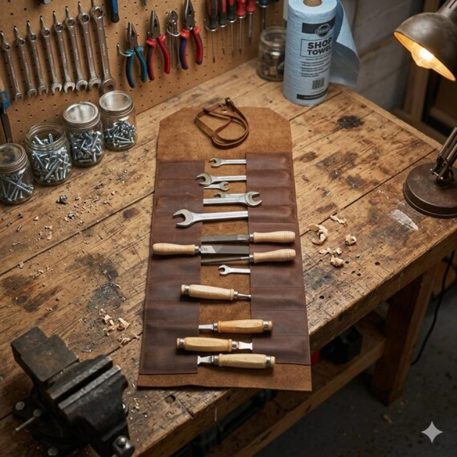Customisable Genuine Leather Vintage Tool Roll Wrap 7