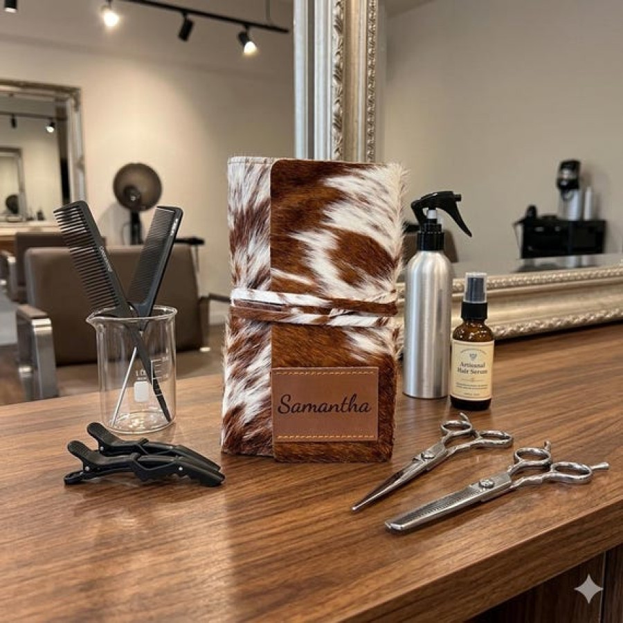 Genuine cowhide and leather hairdressers scissor pouch for barber and salon 1