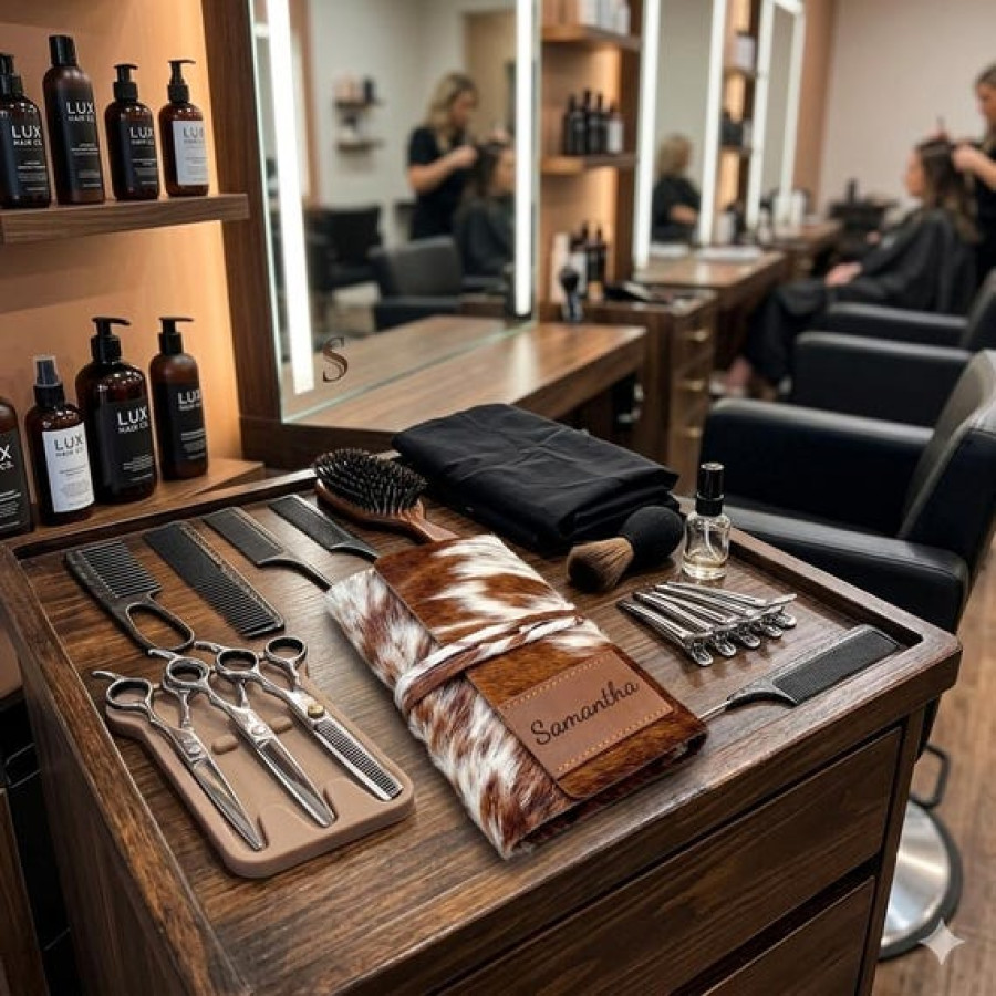 Genuine cowhide and leather hairdressers scissor pouch for barber and salon 4