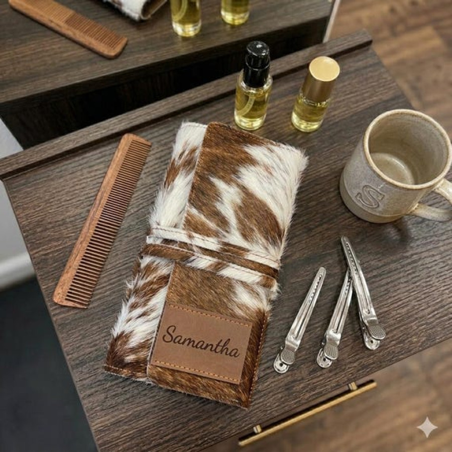 Genuine cowhide and leather hairdressers scissor pouch for barber and salon 9