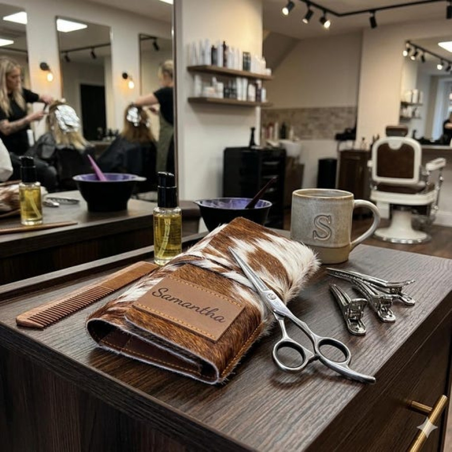 Genuine cowhide and leather hairdressers scissor pouch for barber and salon 11