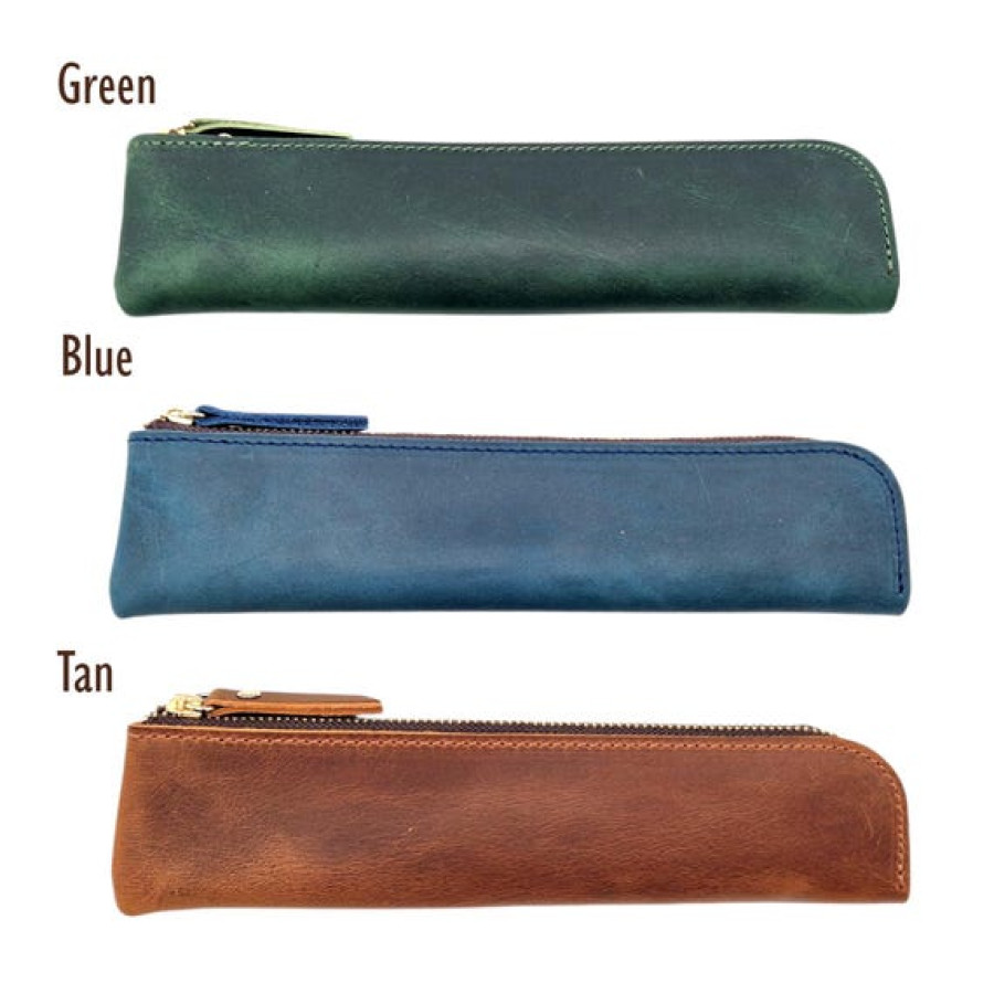 Custom Engraved Slim design pencil case made using genuine leather 3