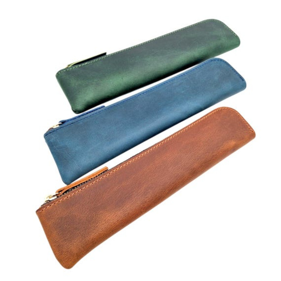 Custom Engraved Slim design pencil case made using genuine leather 7