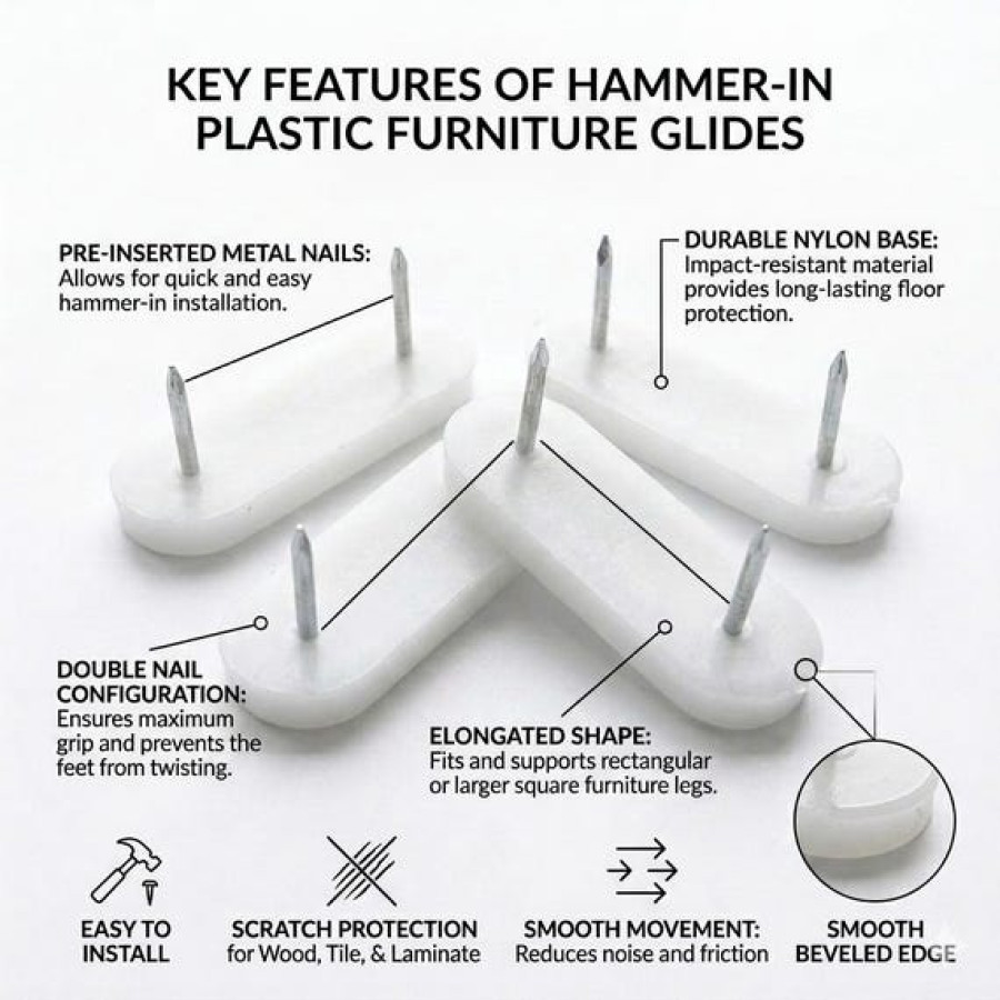 Dual Nail Hammer-in Furniture Feet Glides | Anti-Scratch Floor Protectors 2