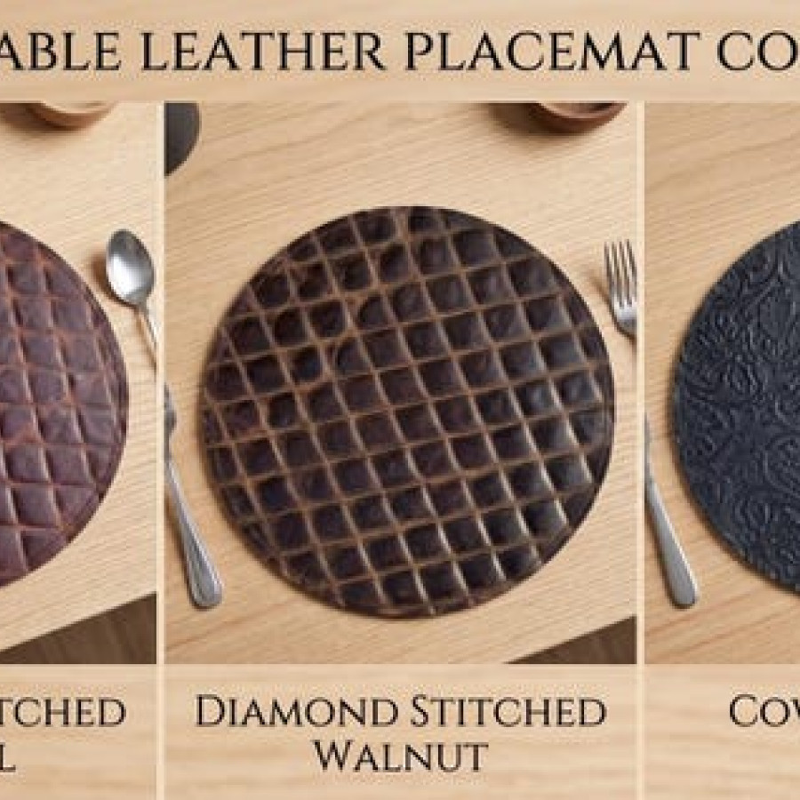 Luxury Genuine Leather Round Placemat | Handcrafted Leather Table Mat 2