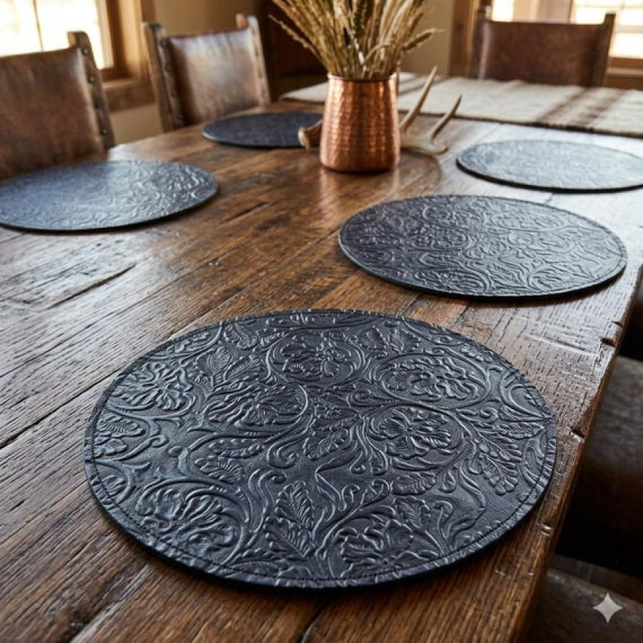 Luxury Genuine Leather Round Placemat | Handcrafted Leather Table Mat 3